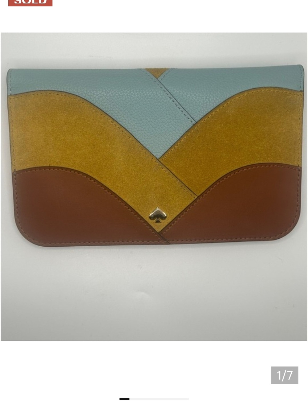 Kate Spade Colorblock Leather & Suede Clutch in Sky Blue, Mustard & Brown